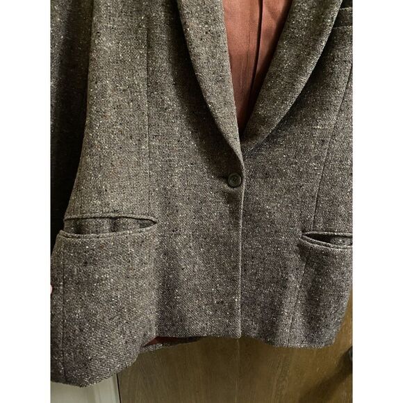 Vintage Liz Claiborne Wool Blazer Heather Brown 1 Button with Pockets Size 10 - Picture 4 of 12